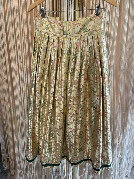 Dresses & Skirts - vintage brocade jacquard midi skirt floral pattern with metallic thread accents